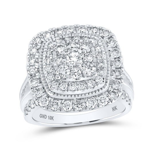10K White Or Yellow Gold Round Diamond Halo Square Bridal Wedding Engagement Ring , Womens Size: 5-10