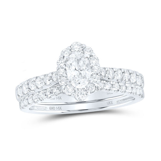 14K White Gold Oval Diamond Halo Bridal Wedding Ring Band Set 1 Cttw, Womens Size: 5-10