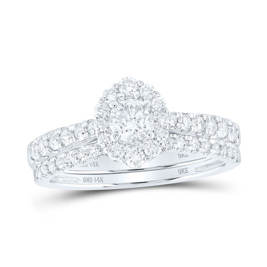 14K White Gold Round Diamond Halo Bridal Wedding Ring Band Set 1 Cttw, Womens Size: 5-10