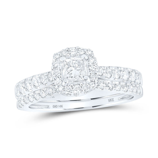 14K White Gold Princess Diamond Halo Bridal Wedding Ring Band Set 1 Cttw, Womens Size: 5-10