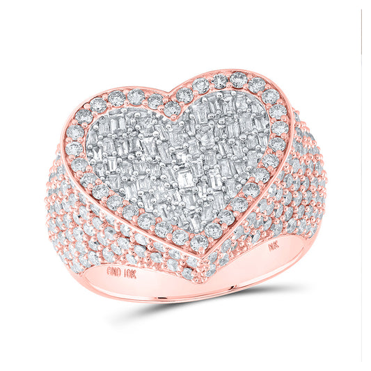 10K Rose Gold Womens Round Diamond Pave Heart Ring 2-3/4 Cttw, Womens Size: 5-10