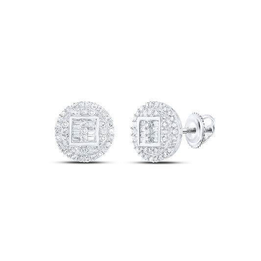 10K White Or Yellow Gold Baguette Diamond Circle Cluster Earrings