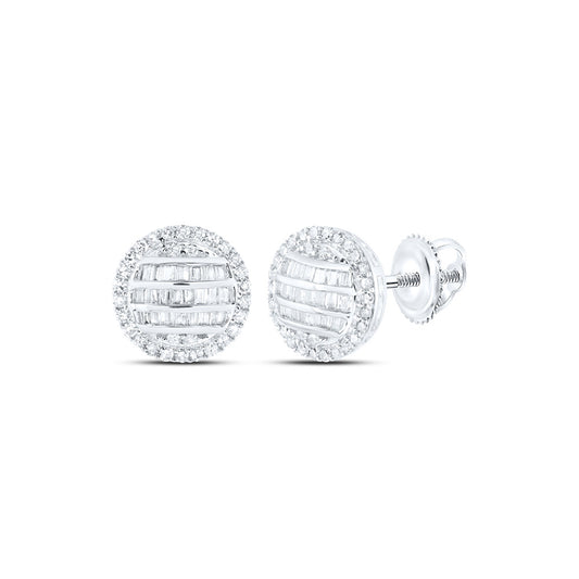 10K White Or Yellow Gold Baguette Diamond Circle Earrings