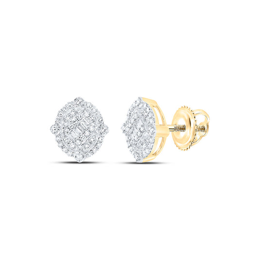 10K Yellow Gold Round Diamond Oval Earrings 3/8 Cttw, Length: 0.39 In, Width: 0.35 In