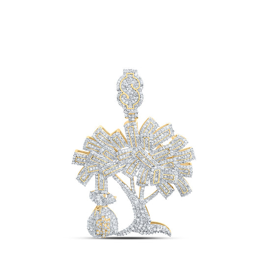 10K Yellow Gold Mens Round Diamond Money Tree Charm Pendant 2-3/4 Cttw