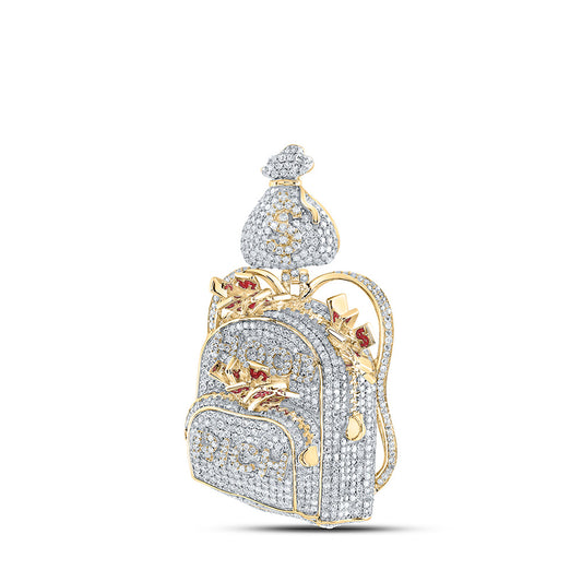 10K Yellow Gold Mens Round Diamond Hood Rich Sack Charm Pendant 2-7/8 Cttw
