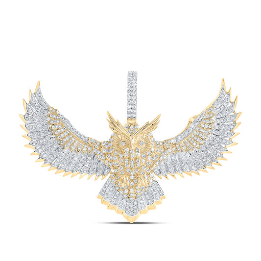 10K Yellow Gold Mens Round Diamond Owl Bird Charm Pendant 1-1/4 Cttw