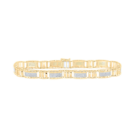 10K Yellow Gold Mens Round Diamond 8.5-inch Link Bracelet 1-1/4 Cttw, Length: 8.5 In, Width: 0.31 In