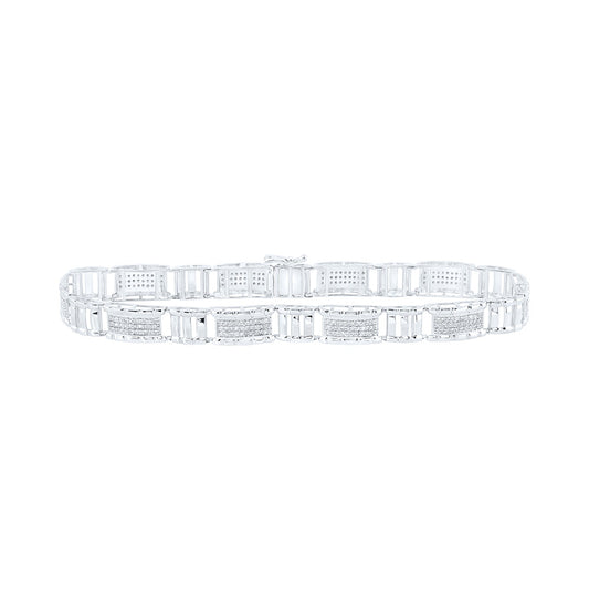 10K White Or Yellow Gold Mens Round Diamond 8.5-inch Link Bracelet