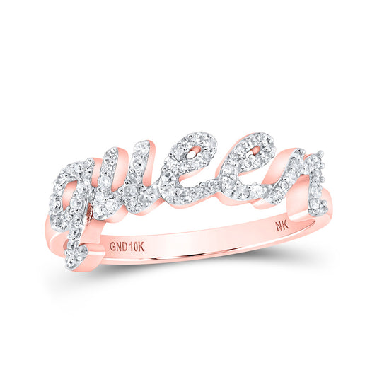 10K Yellow Or White Or Rose Gold Womens Round Diamond QUEEN Band Ring , Womens Size: 5-10
