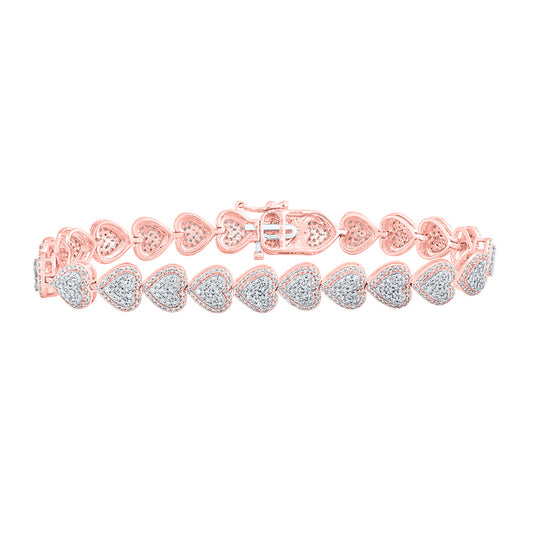 10K Yellow Or White Or Rose Gold Womens Round Diamond Heart Bracelet