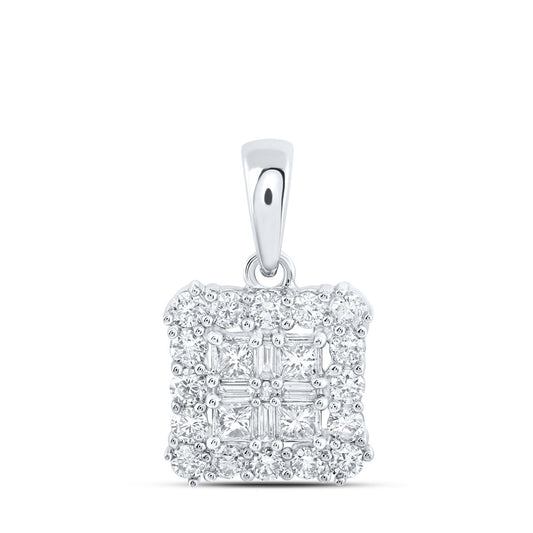 10K Yellow Or White Or Rose Gold Womens Princess Diamond Square Pendant