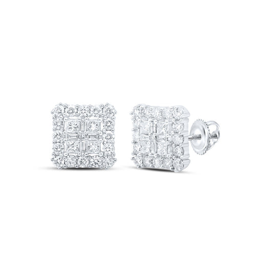 10K White Or Yellow Gold Womens Round Diamond Square Earrings
