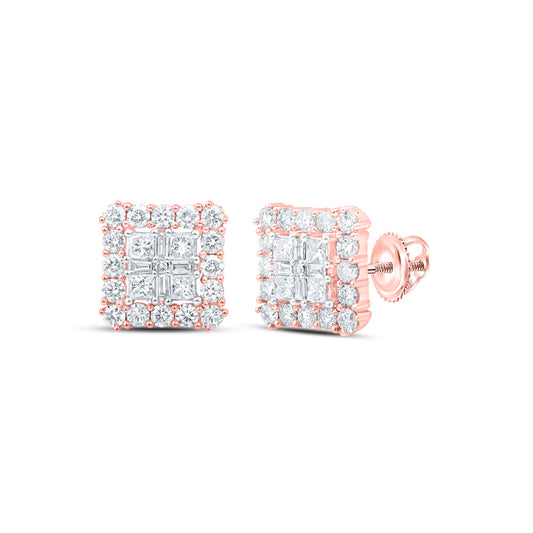 10K Rose Gold Womens Princess Diamond Square Earrings 1-1/3 Cttw