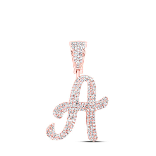 10K Yellow Or White Or Rose Gold Mens Round Diamond A Initial Letter Charm Pendant