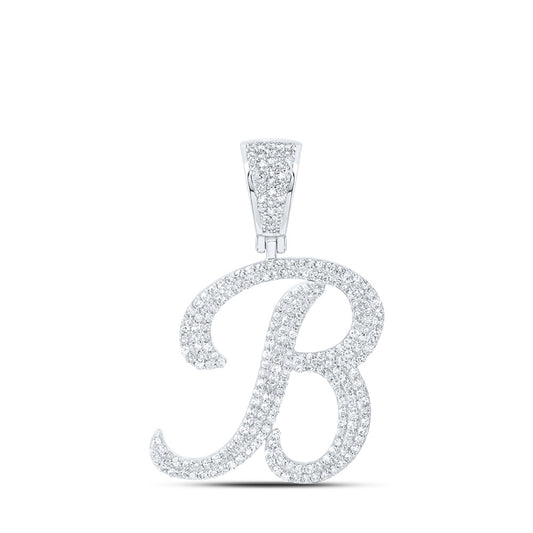 10K Yellow Or White Or Rose Gold Mens Round Diamond B Initial Letter Charm Pendant