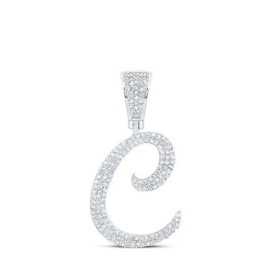 10K White Gold Mens Round Diamond Initial Letter Charm Pendant