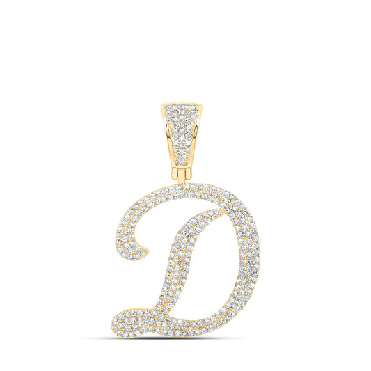 10K Yellow Gold Mens Round Diamond D Initial Letter Charm Pendant 1 Cttw, Length: 1.42 In, Width: 0.91 In