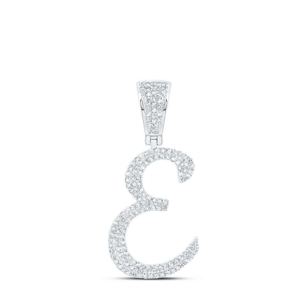 10K White Gold Mens Round Diamond Initial Letter Charm Pendant