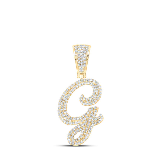 10K Yellow Gold Mens Round Diamond G Initial Letter Pendant 7/8 Cttw, Length: 1.42 In, Width: 0.91 In