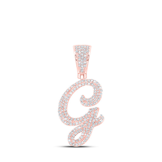 10K Yellow Or White Or Rose Gold Mens Round Diamond G Initial Letter Charm Pendant
