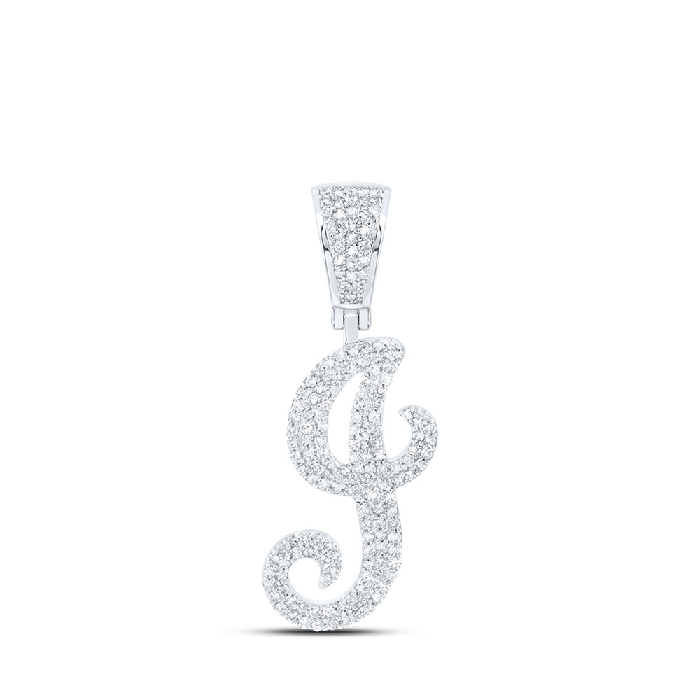 10K White Gold Mens Round Diamond Initial Letter Charm Pendant