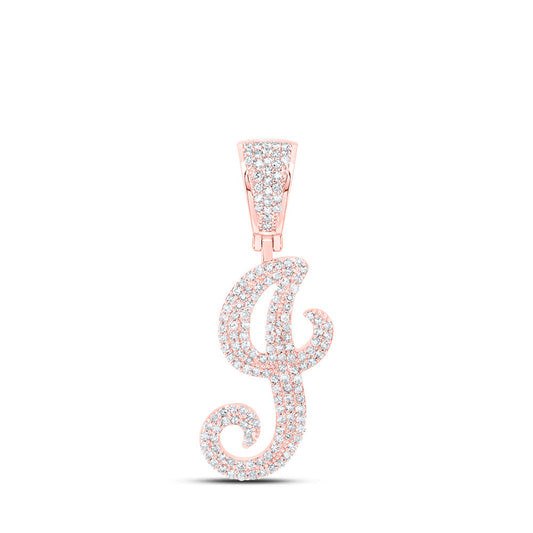 10K Rose Gold Mens Round Diamond Initial J Letter Charm Pendant