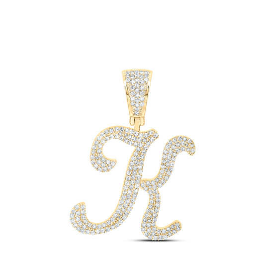 10K Yellow Gold Mens Round Diamond K Initial Letter Charm Pendant 1 Cttw, Length: 1.42 In, Width: 0.91 In