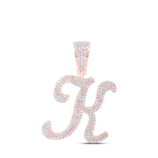 10K Yellow Or White Or Rose Gold Mens Round Diamond K Initial Letter Charm Pendant