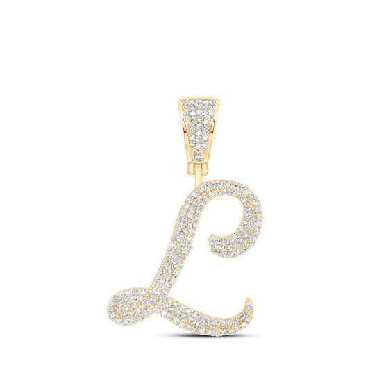 10K Yellow Gold Mens Round Diamond L Initial Letter Charm Pendant 7/8 Cttw, Length: 1.42 In, Width: 0.91 In