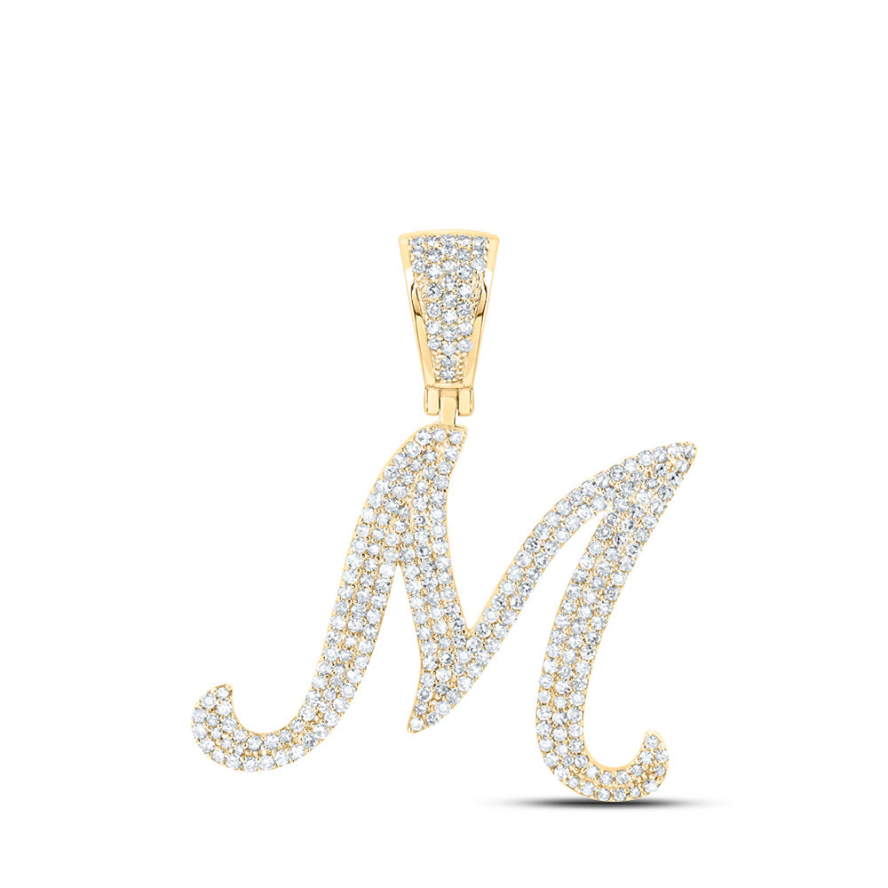 10K Yellow Or White Or Rose Gold Mens Round Diamond M Initial Letter Charm Pendant