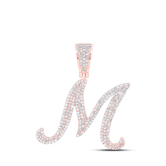 10K Yellow Or White Or Rose Gold Mens Round Diamond M Initial Letter Charm Pendant
