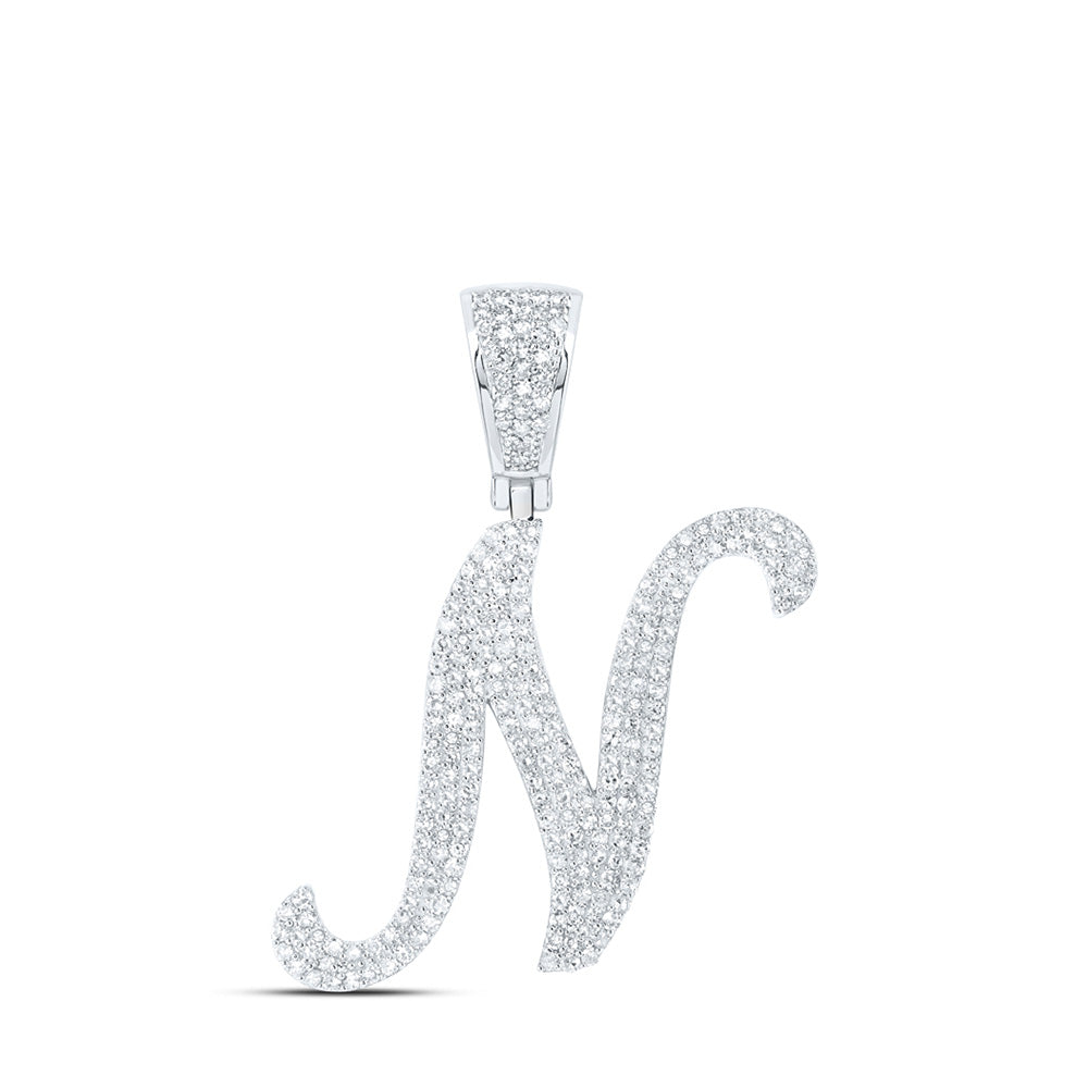 10K Yellow Or White Or Rose Gold Mens Round Diamond N Initial Letter Charm Pendant