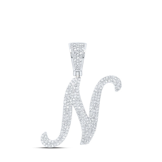 10K Yellow Or White Or Rose Gold Mens Round Diamond N Initial Letter Charm Pendant