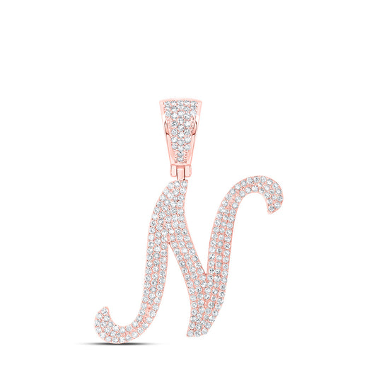 10K Yellow Or White Or Rose Gold Mens Round Diamond N Initial Letter Charm Pendant