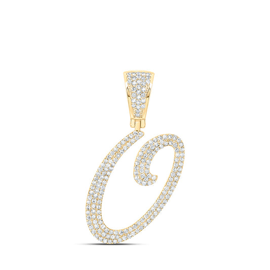 10K Yellow Gold Mens Round Diamond O Initial Letter Charm Pendant 7/8 Cttw, Length: 1.42 In, Width: 0.91 In