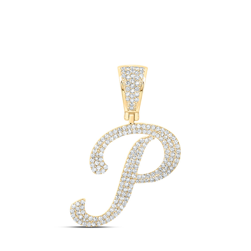 10K Yellow Gold Mens Round Diamond Initial Letter Charm Pendant