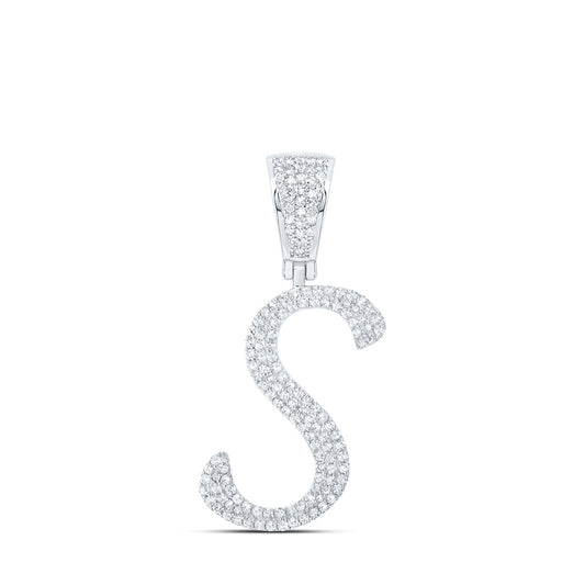 10K Yellow Or White Or Rose Gold Mens Round Diamond S Initial Letter Charm Pendant