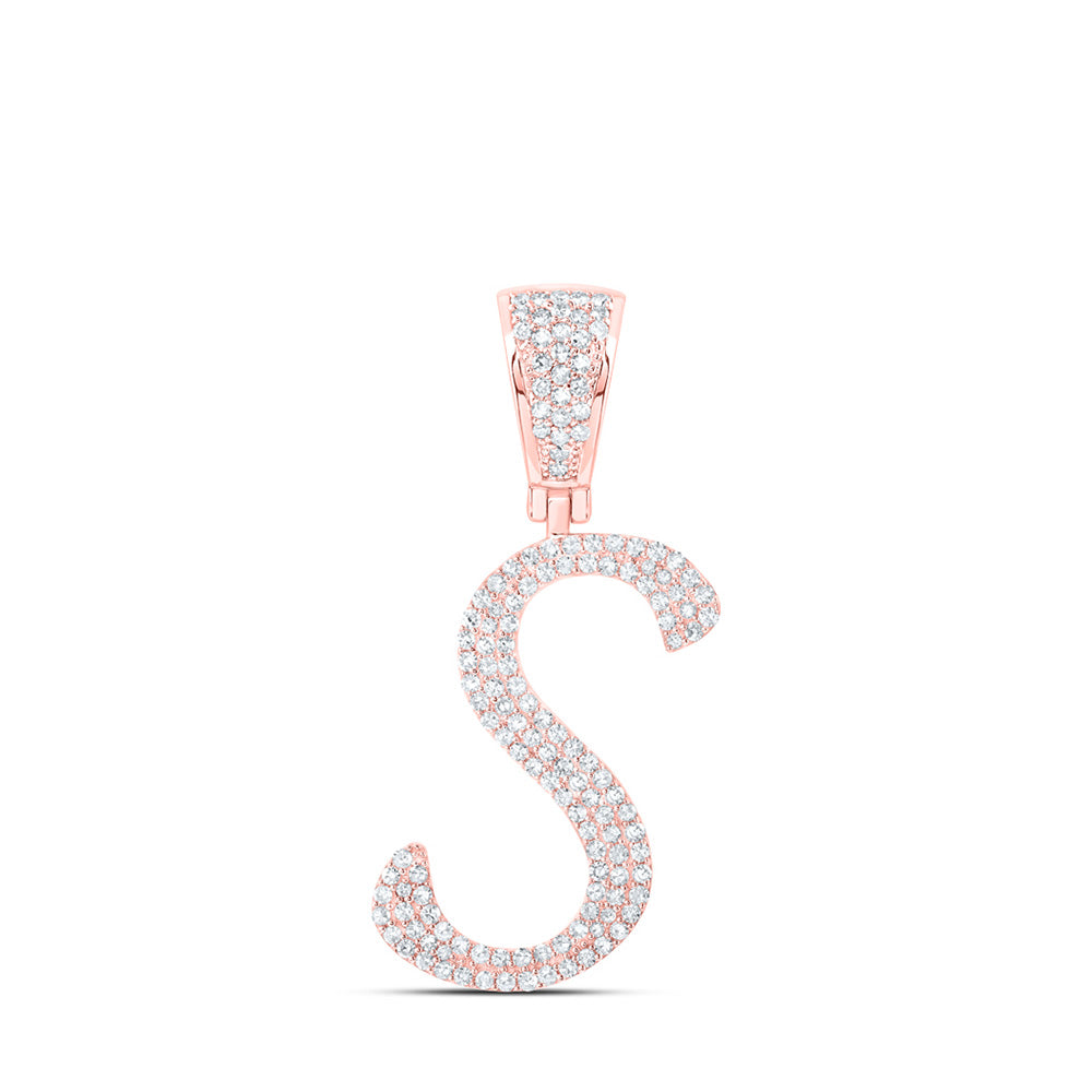 10K Yellow Or White Or Rose Gold Mens Round Diamond S Initial Letter Charm Pendant