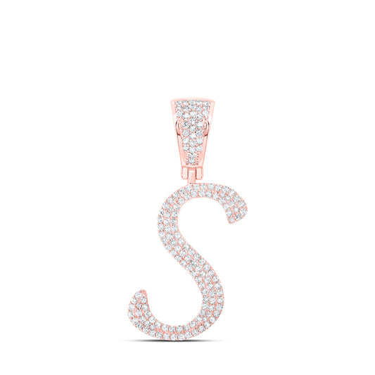 10K Yellow Or White Or Rose Gold Mens Round Diamond S Initial Letter Charm Pendant