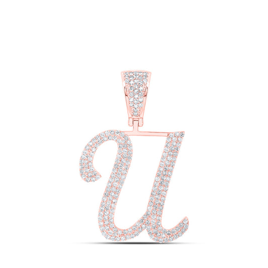 10K Rose Gold Mens Round Diamond Initial Letter Charm Pendant