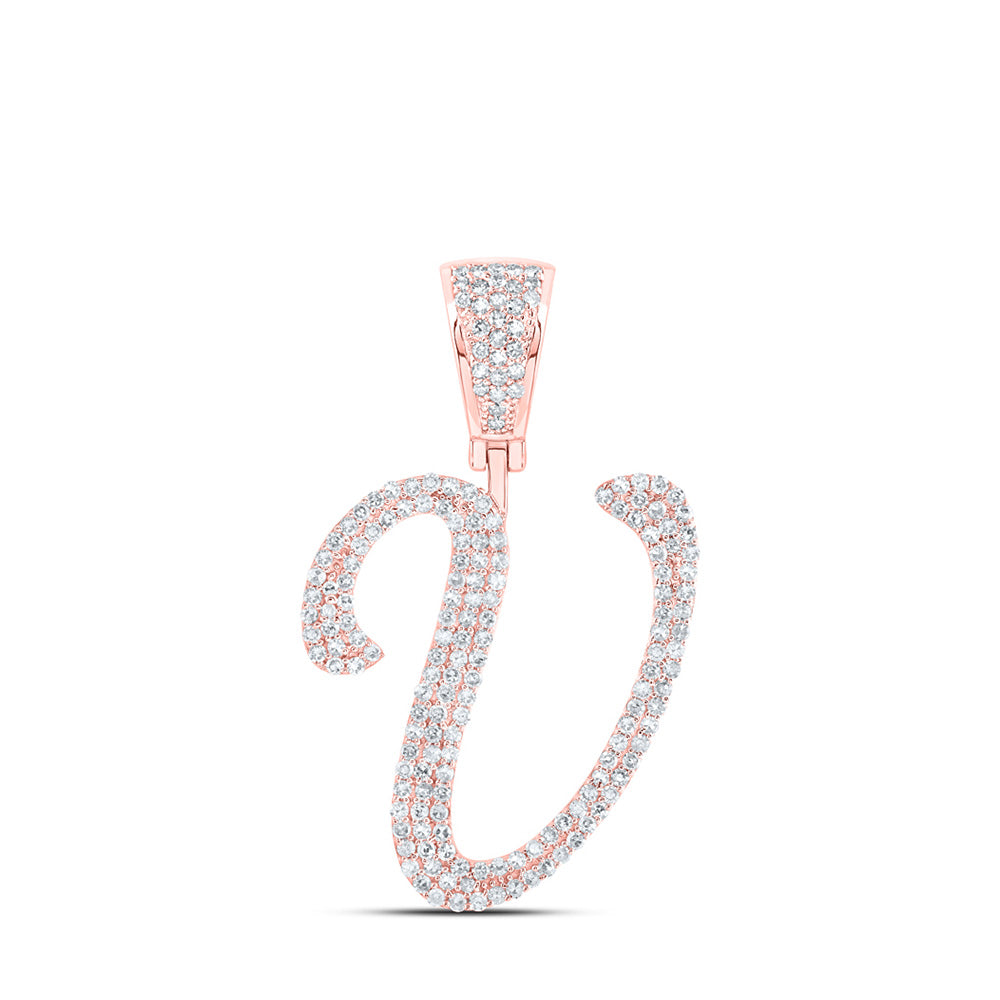 10K Rose Gold Mens Round Diamond Initial Letter Charm Pendant