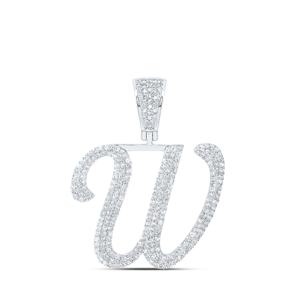 10K White Gold Mens Round Diamond Initial Letter Charm Pendant