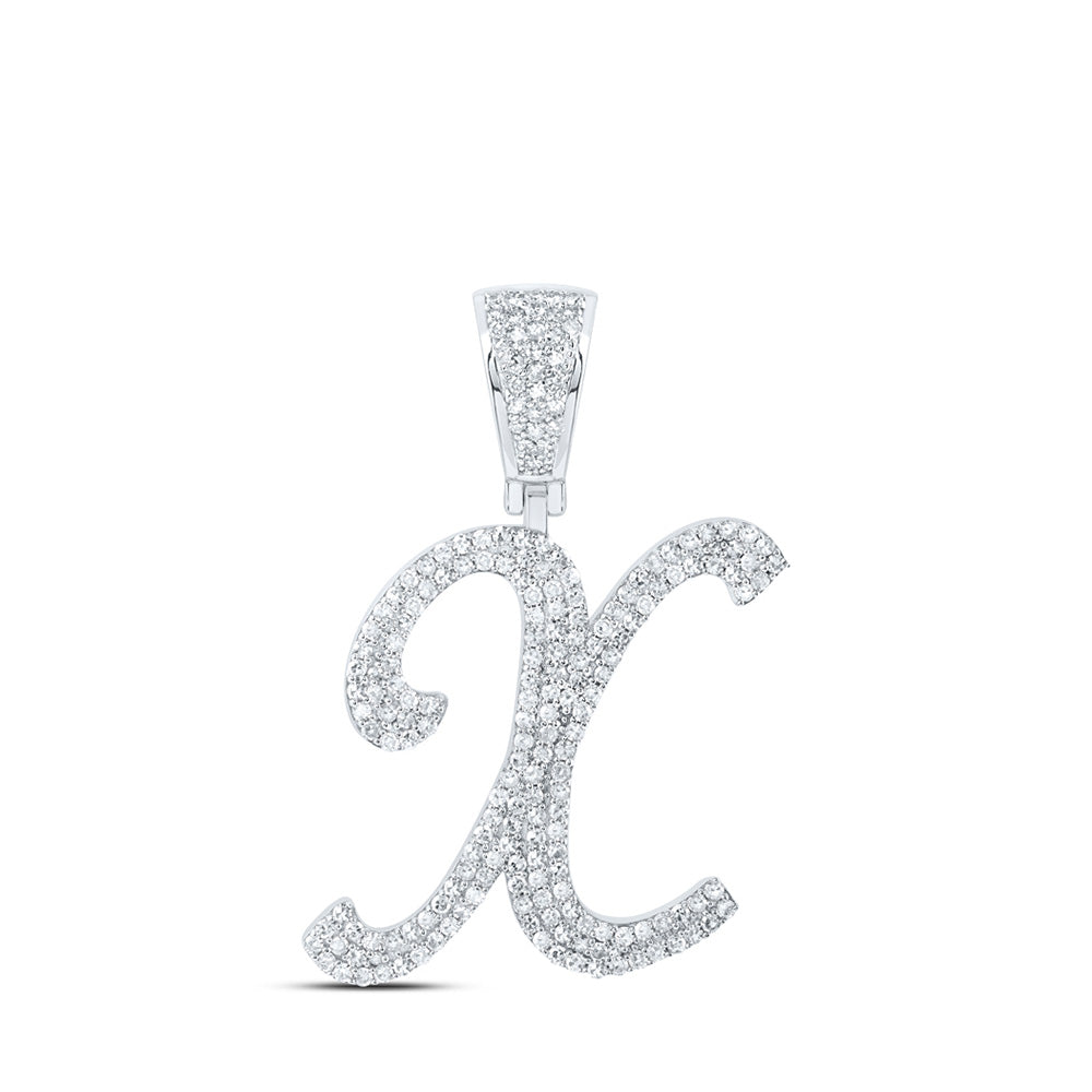 10K White Gold Mens Round Diamond Initial Letter Charm Pendant