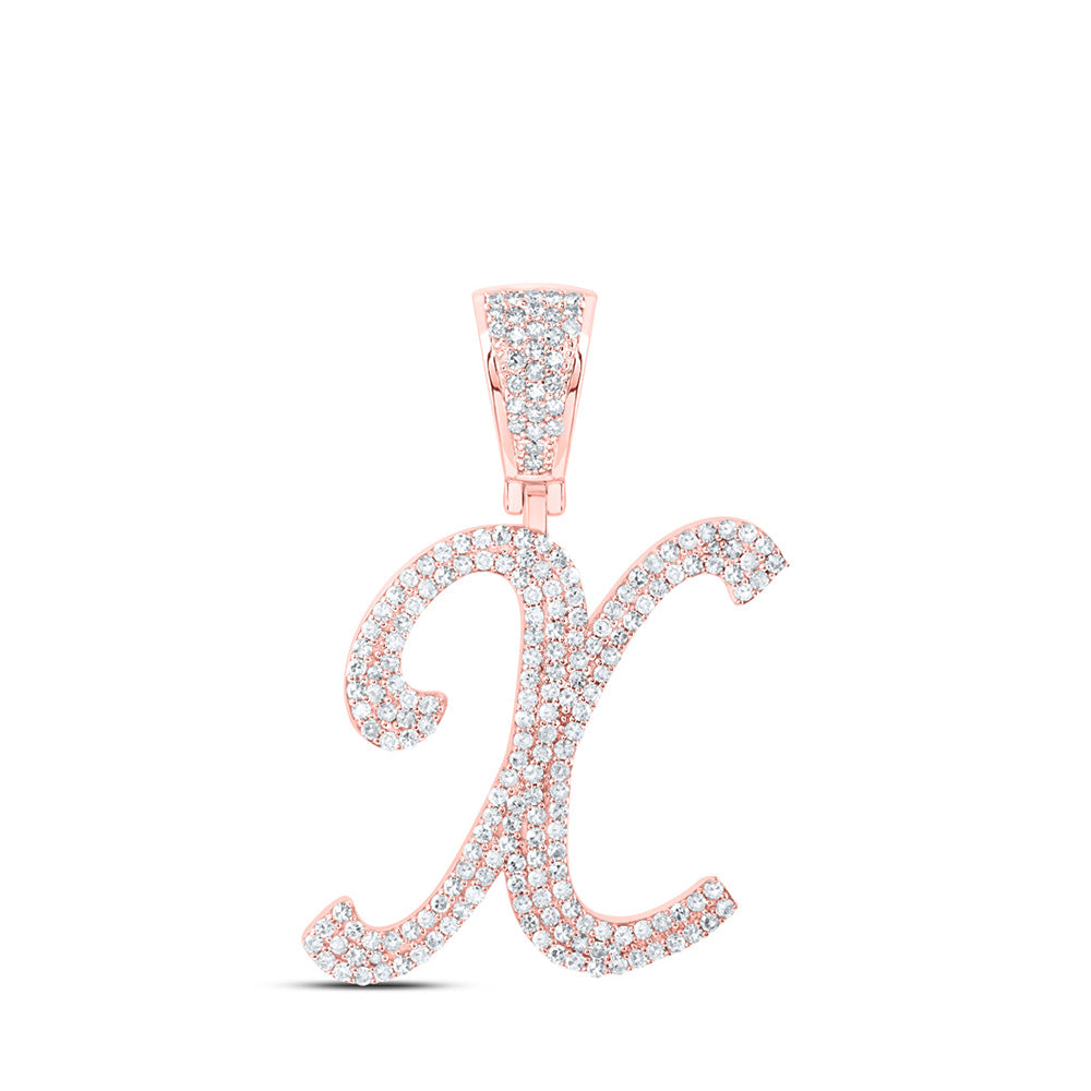 10K Rose Gold Mens Round Diamond Initial Letter Charm Pendant