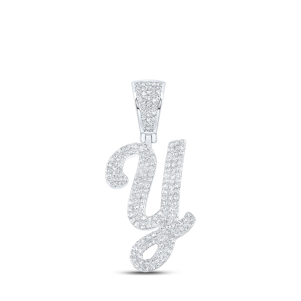 10K White Gold Mens Round Diamond Initial Letter Charm Pendant