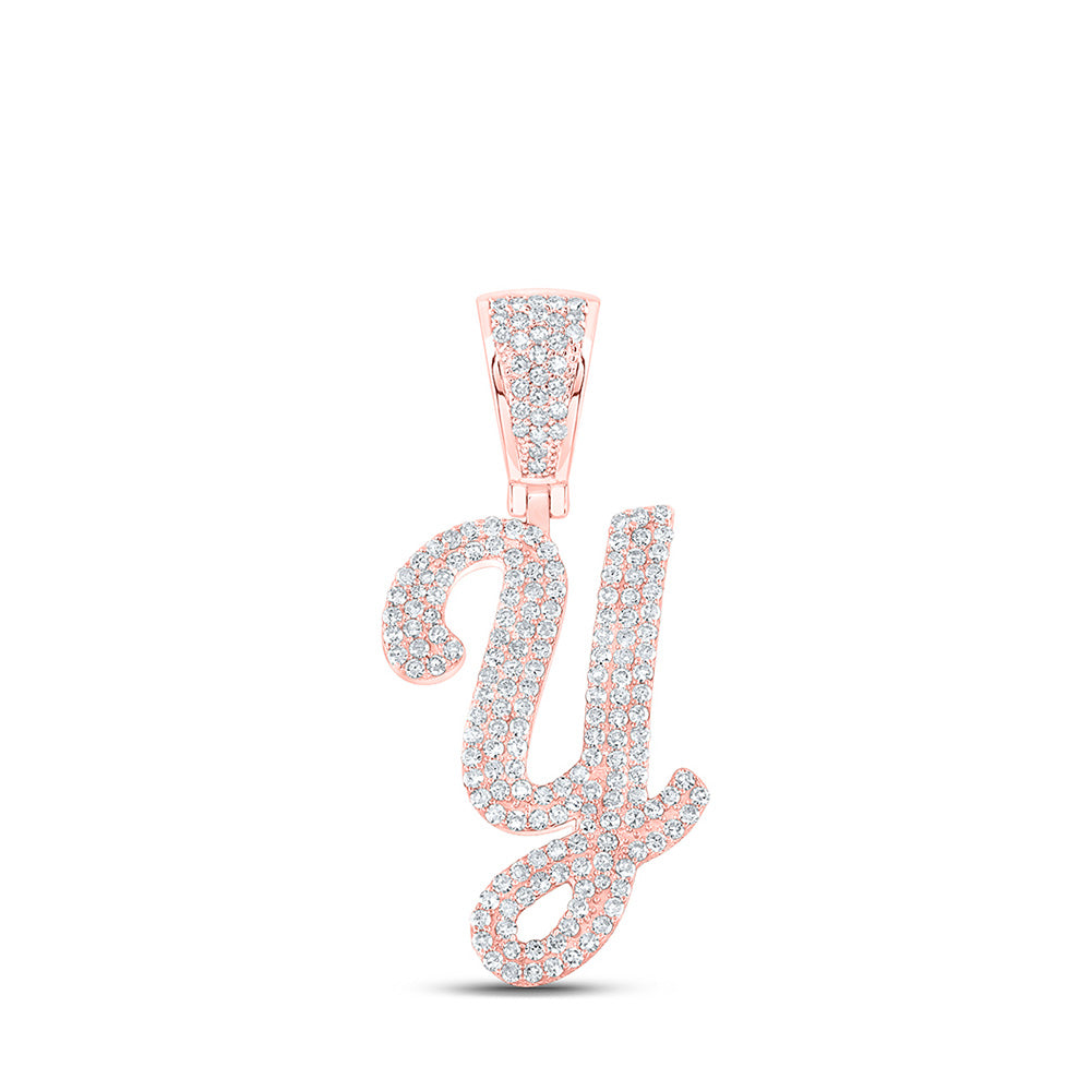 10K Rose Gold Mens Round Diamond Initial Letter Charm Pendant