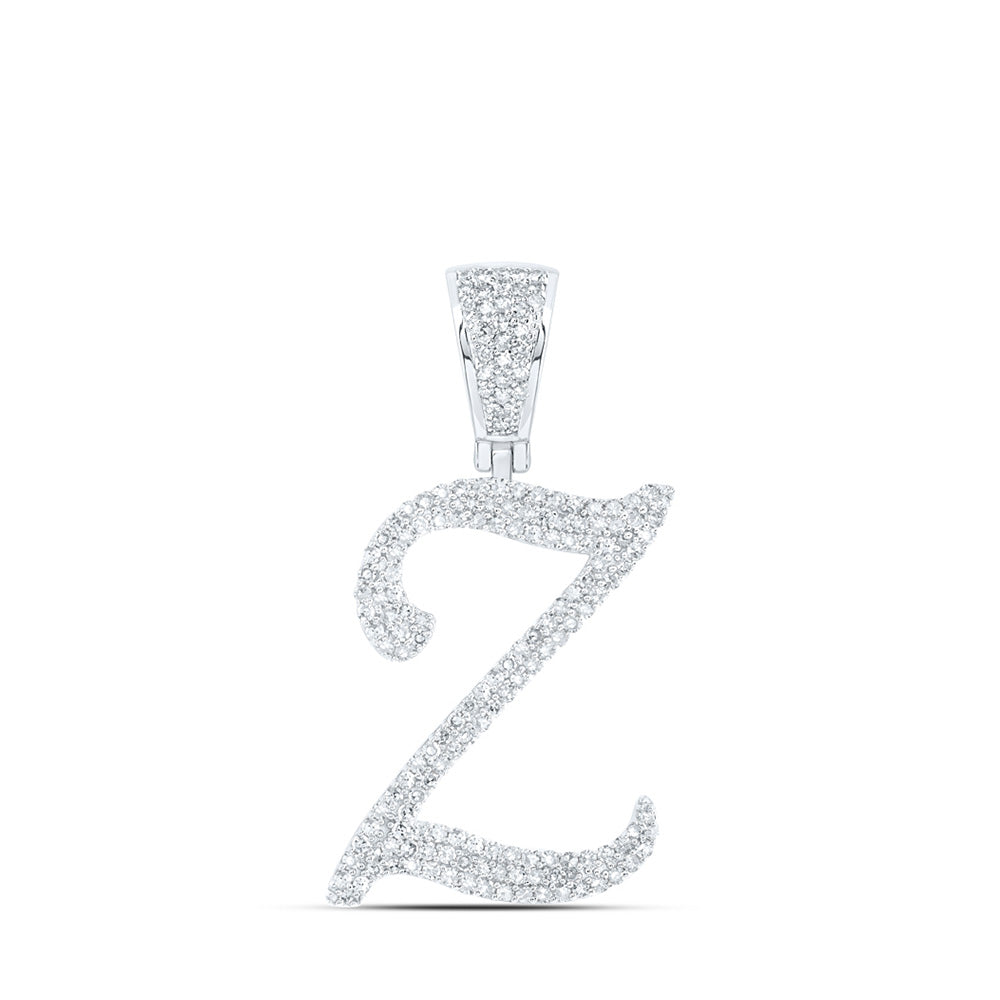 10K White Gold Mens Round Diamond Initial Letter Charm Pendant