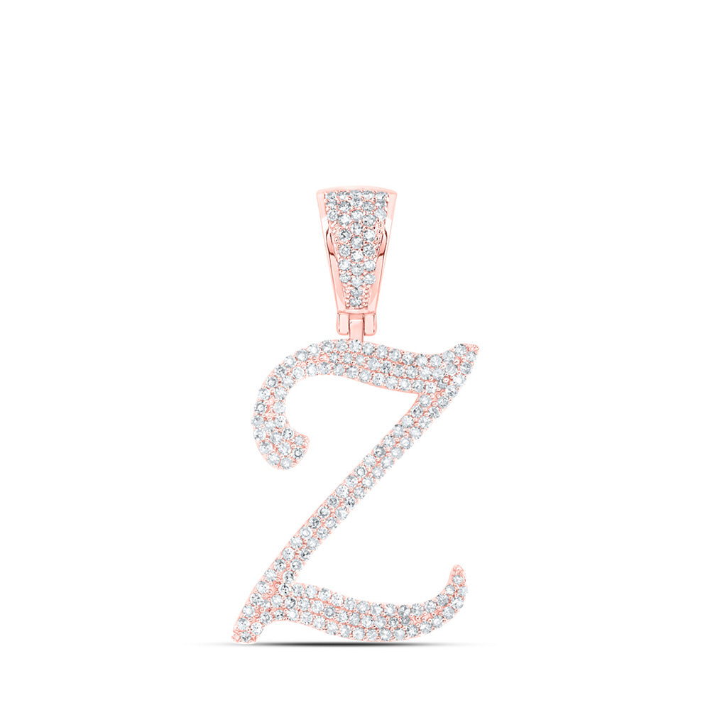 10K Rose Gold Mens Round Diamond Initial Letter Charm Pendant