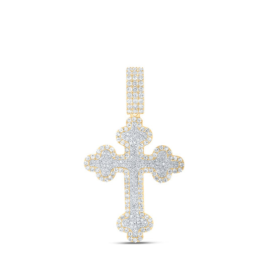 10K Yellow Gold Mens Round Diamond Cross Charm Pendant 2 Cttw